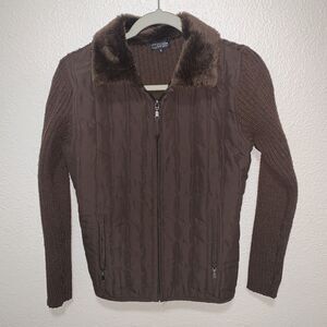 Effeci Women’s Jacket With Faux Fur Collar Size M Brown